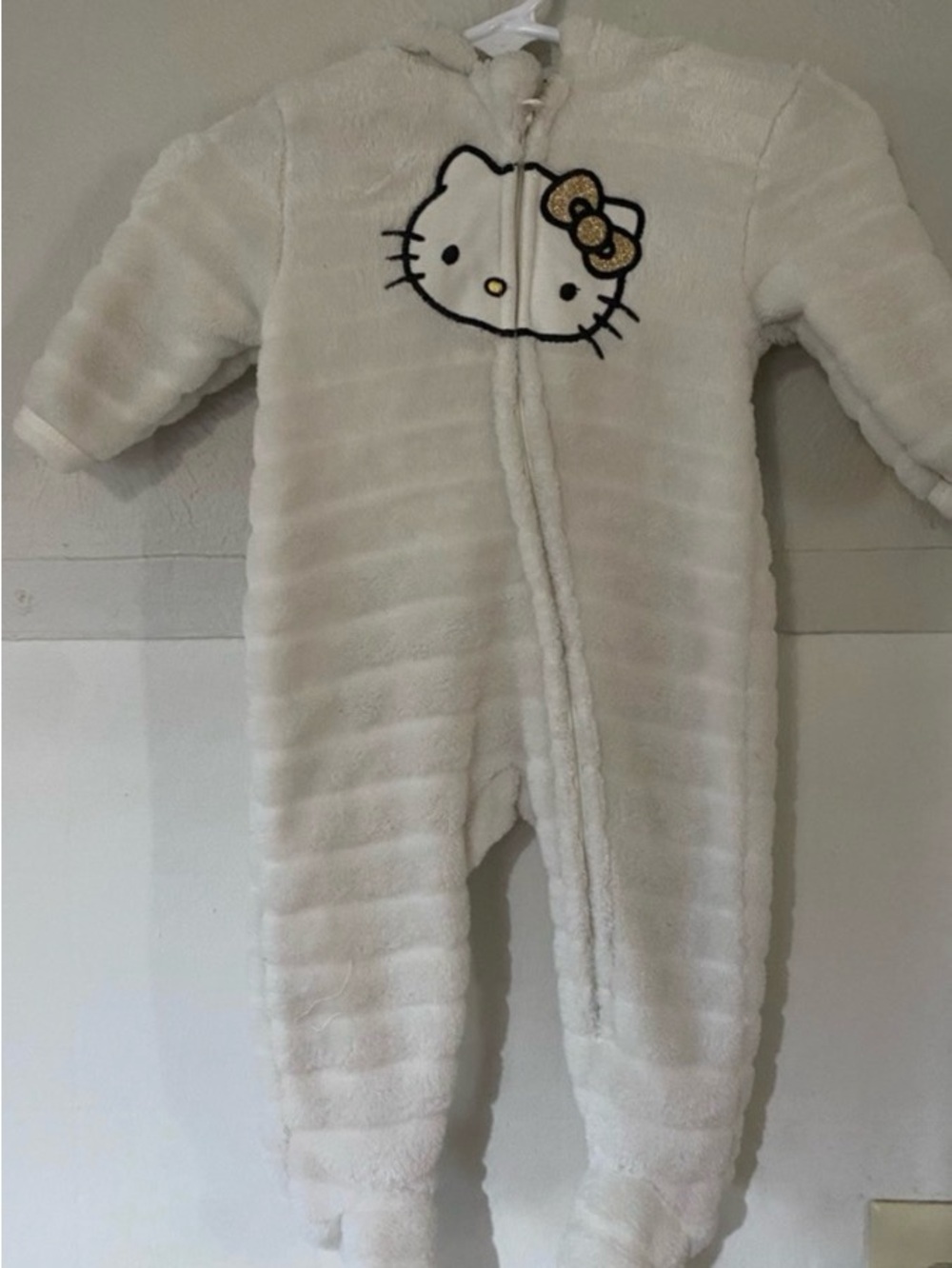 Hello Kitty Sanrio Cream Plush One-Piece Footed Romper